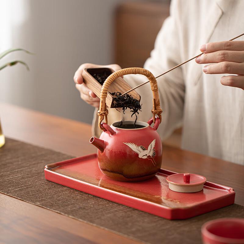 Sushang Chinese Chic Palace Red Auspicious Crane Gongfu Tea Set