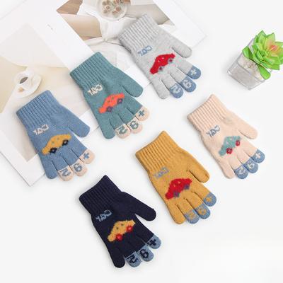 New Knitted Warm Gloves for Children In Winter  Cute Car Jacquard All Fingers for Primary School Students To Prevent Cold