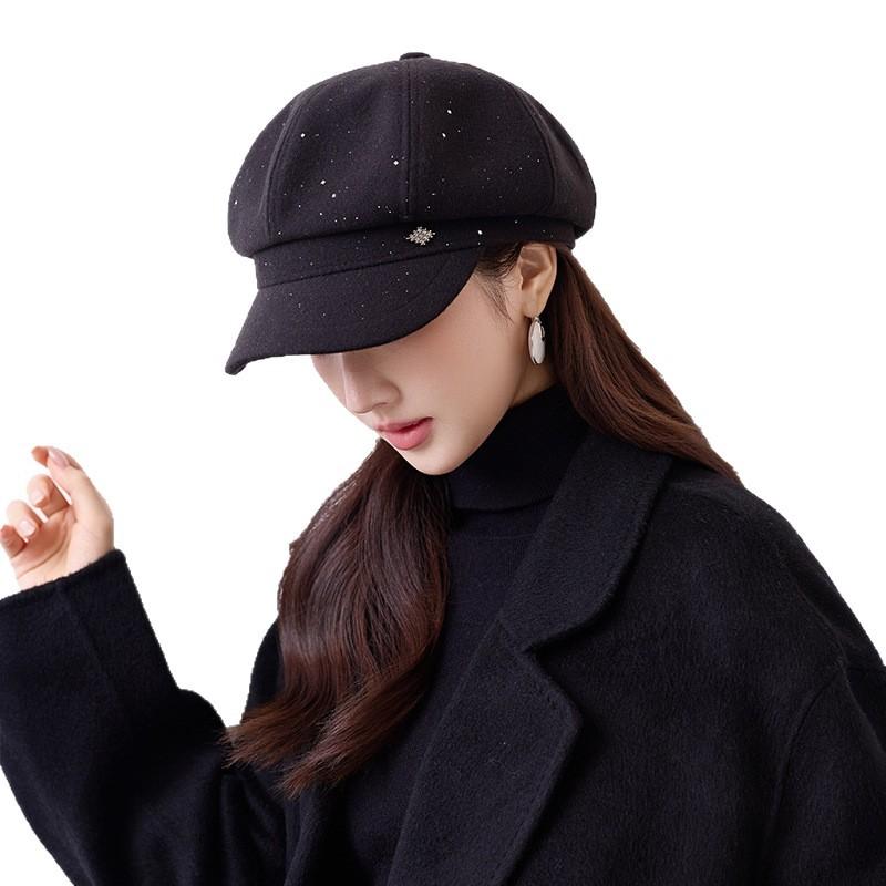 Autumn and winter solid color retro British style cap women's fashion simple casual versatile temperament octagonal hat