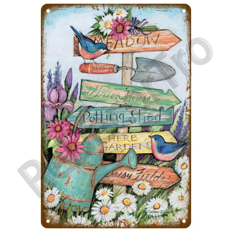 Metal Sign For Bar Home Wall Decor Art Tin Signs Flower Poster Gift Birds Vintage Metal Plaque Plates Decor Garden Flower Rules