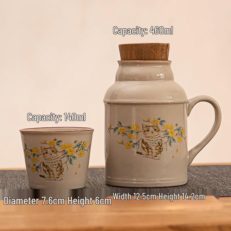 Ru Kiln Ceramic Insulated Teapot Set: Mute Thermos Pot with Teacup and Lid, Large Capacity, Chinese Style Office Cup.