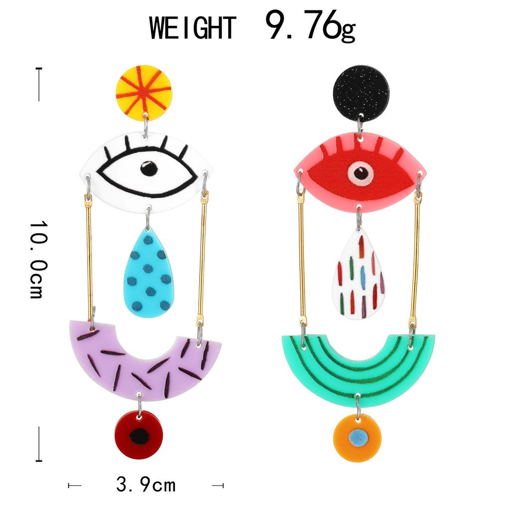 Fully Managed Acrylic Stud Earrings, Personality Funny Eyes Cat Geometric Earrings Earrings