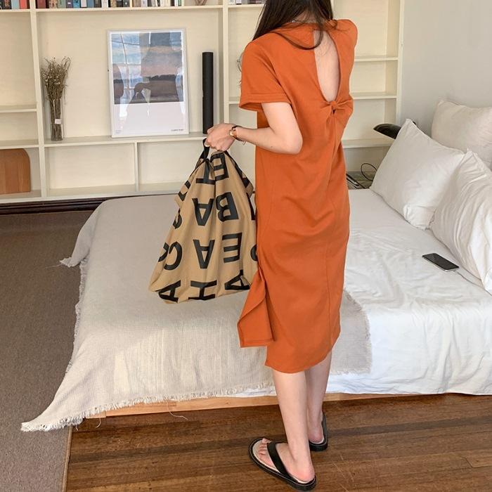 

Cotton elastane summer new careful machine backless long dress split over knee kink One size fits all оранжевый