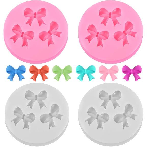 Mini Silicone Fondant Bow Molds, 4 Pieces Bow Molds for Chocolate Bows Silicone Fondant Mold Sugar Candy Cake Chocolate Craft Mold for DIY Cake серый