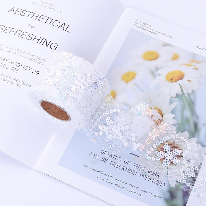 10 Jardów Tkanina Siatkowa Tiulowa Rolka Haftowane Cekiny Kwiaty Tiulowa Taśma DIY Akcesoria do Włosów Dekoracje na Przyjęcie Weselne Rękodzieło