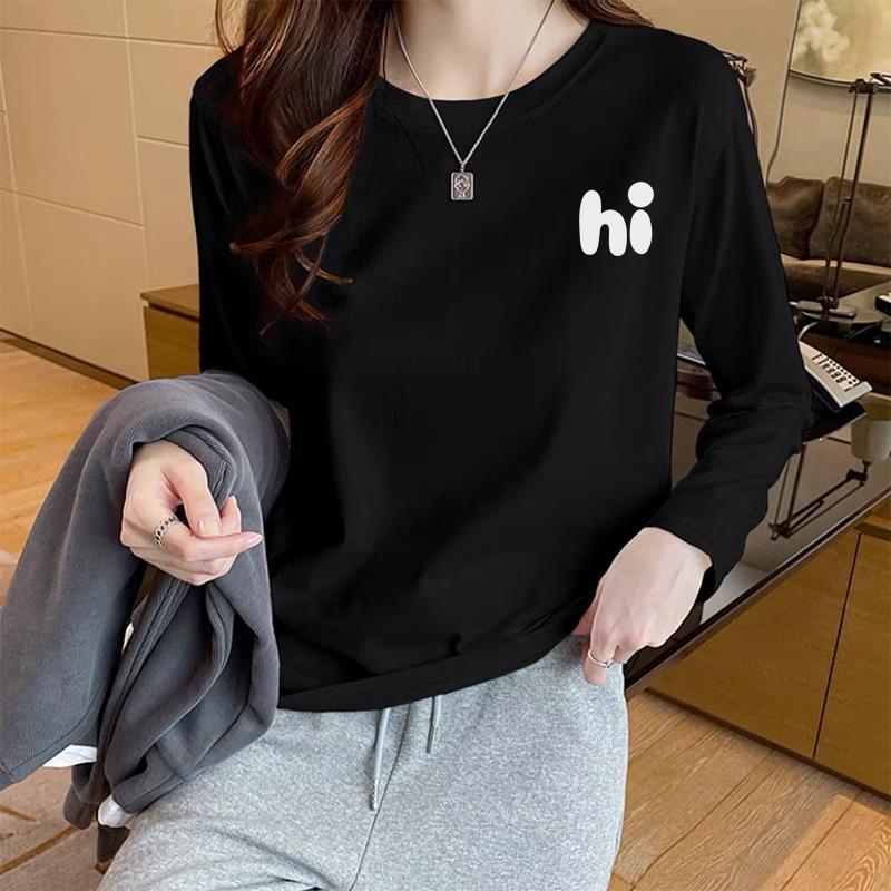 Women's Round Neck Long Sleeve Cotton T-Shirt Cute Rabbit Print Loose Casual Basic Tee