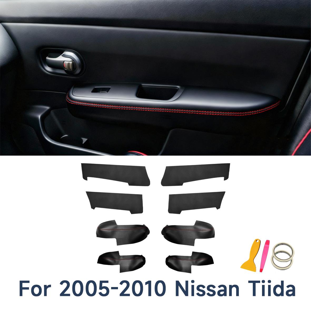 

Nissan Tiida (2005-2011) Door Panel & Armrest Leather Cover Renovation Black Leather with Black Stitching