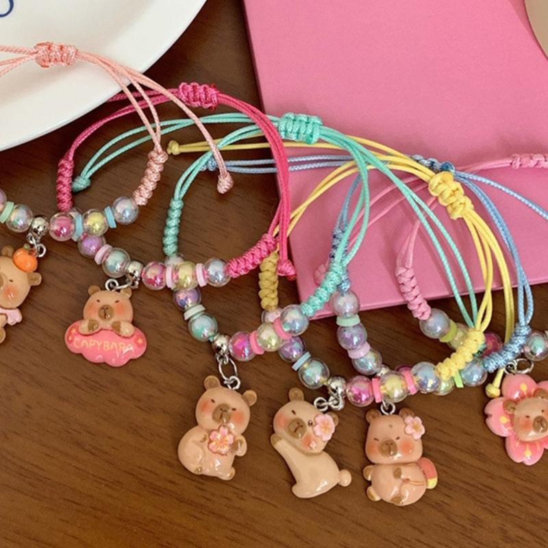 Colorful Macaron Rope Bracelet For Kids With Cute Cartoon Capybara Designs And Adjustable Soft Strap Perfect For Gifts