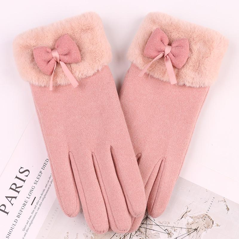 Women's Suede Velvet Bowknot Touchscreen Gloves - Warm & Cozy for Autumn/Winter
