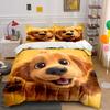 3Pcs Cute Golden Retriever Bedding Set, Adorable Puppy Face Print Duvet Cover + 2 Pillowcases, Dog Lover Decor
