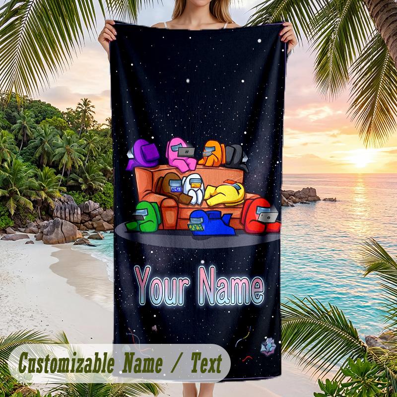 Toalla de Playa Among Us, Texto Personalizado a Medida, Toalla Grande Suave de Secado Rápido para Piscina y Viajes