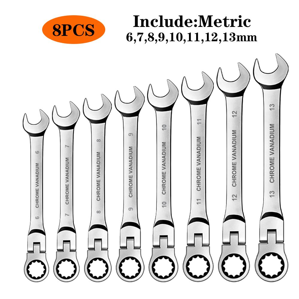 WOZOBUY Flex Head Ratchet Wrench Set,Metric,Chrome Vanadium Steel Combination Spanner Key Wrench Kits Hardware Hand Tool