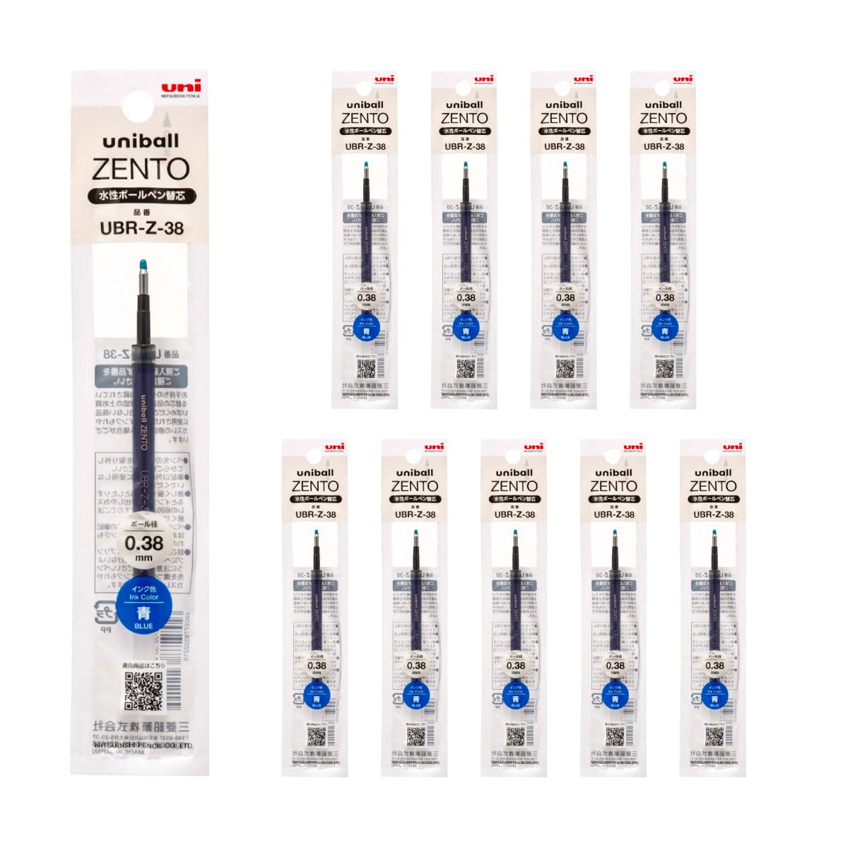 

Mitsubishi Pencil Uniball ZENTO Ballpoint Pen Pack of Water-Based Refills, 0.38mm, Blue, 10, UBRZ38.33 (10-Pack) синій