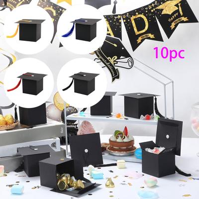 10ks promoční bonbónová krabička, dárková krabička s promoční čepicí a střapci, DIY promoční dekorace, malá krabička s čokoládou na svačinu