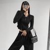 Slim Hoodie Grey Short Top High Waist Navel Exposed American Hottie Pure Desire Pressed Pleated Long Sleeve Thin T-shirt