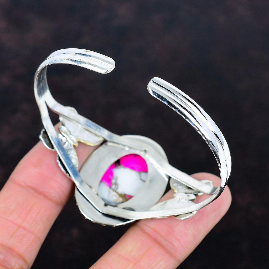 Cotton candy turquoise cuff bracelet gemstone jewelry 18k gold plated butterfly bangle 925 sterling silver adjustable bangle handmade bangle