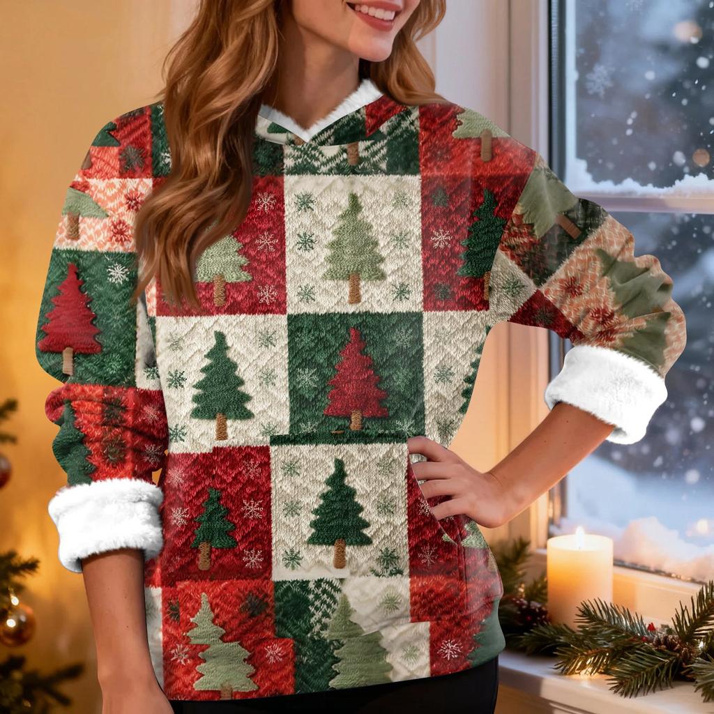 Women's Fashion Casual Long Sleeve Christmas Printed Hooded Sweatshirt