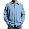 Spring Autumn Chic Men Casual Shirt Fashion Lapel Waffle Solid Color Breathable Loose Long Sleeve Shirts