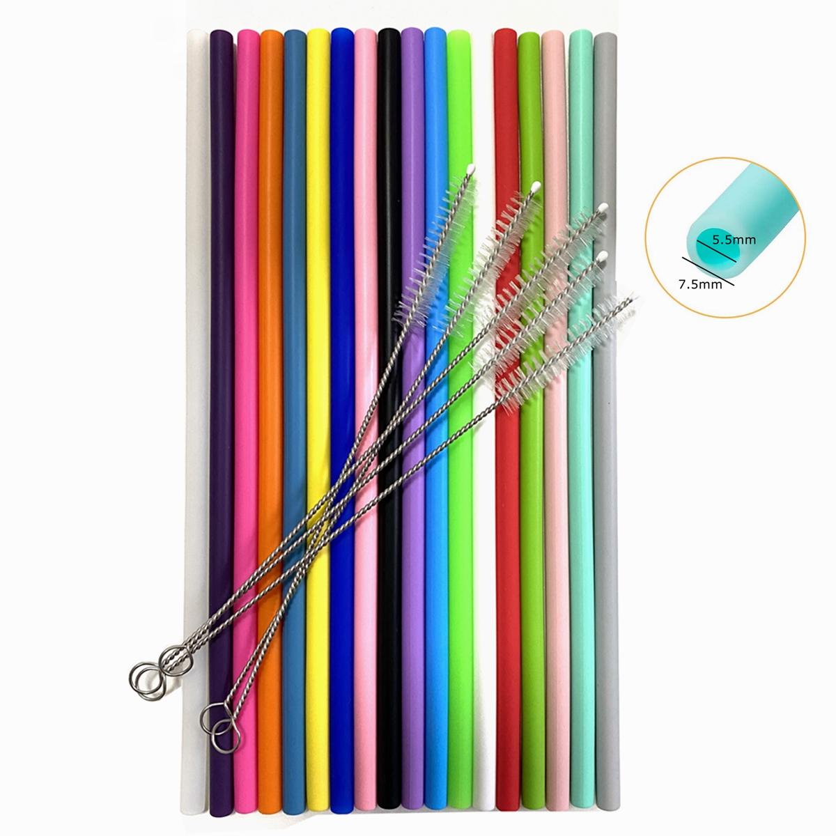 

18 шт. силиконовых трубочек, многоразовые трубочки для питья, набор с 5 шт. щетками для чистки, экологически чистые трубочки для детей, молочные кофейные вечеринки, бар