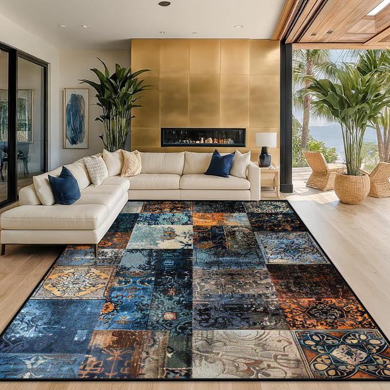 

Oil Painting Print Carpet Geometric Vintage Living Room Decor Floor Mats Anti-slip Bedroom Large Size Washable Rug Home Decor 60x90cm