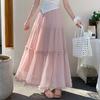 Ruffle Polka Dot Chiffon Pleated Tiered A-Line Maxi Skirt High-Waist Slimming Flowy Long Skirt for Women QT2915