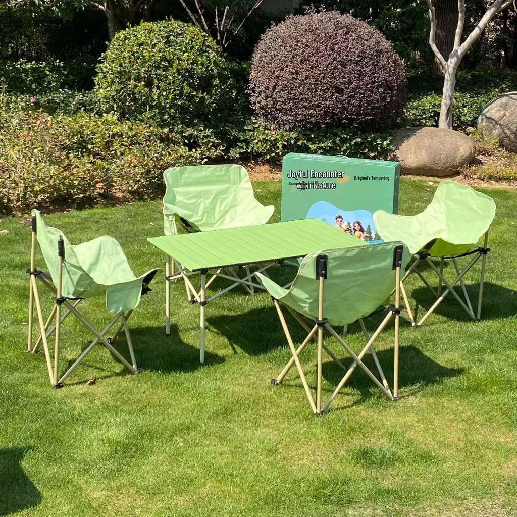Five-Piece Portable Moon Chair and Folding Table Set for Camping