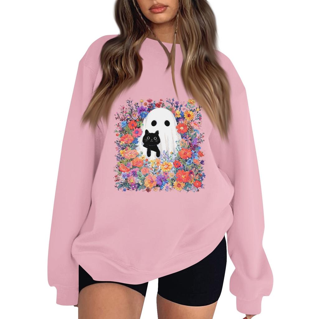 Women's Pullover Dropped Shoulder Halloween Print Sports Sweatshirt Top