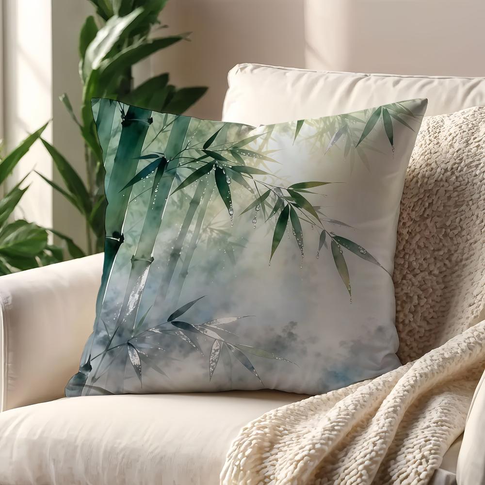 Artistic Bamboo Green Leaves Painted Graffiti cushion cover For Pillow Printing Sofa Decoration Home Car Office NordicSimplicity