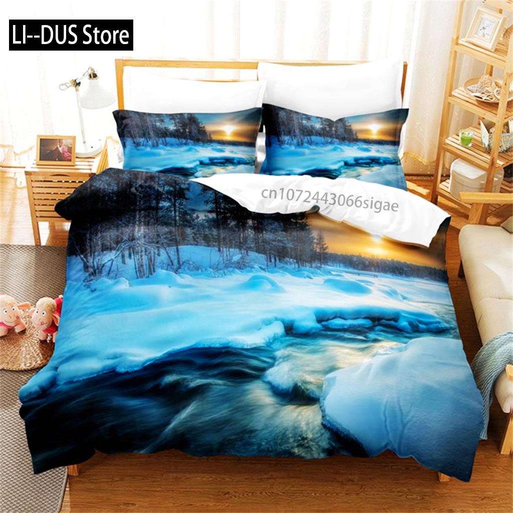 Natural Scenery Duvet Cover Snow Mountain Rural Sunset Bedding Set Comforter Cover Set Bedding Set Women Children Bedroom Decor