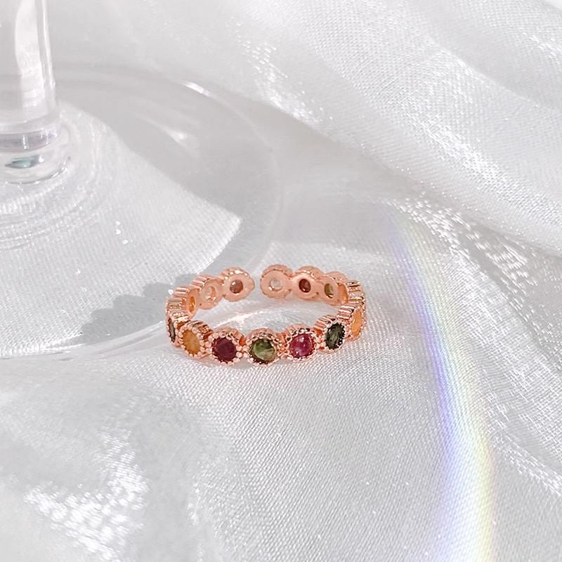 Rainbow Tourmaline Retro Women’s Tail Ring, Open Index Finger Band, Niche Design