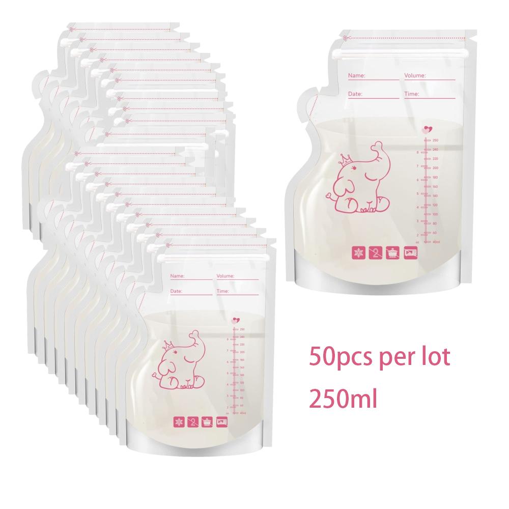 50pcs Breast Milk Storage Bags Pre Sterilized Leak Proof BPA Free Pouches Disposable Breastmilk Storage Pumping Freezing Elephan