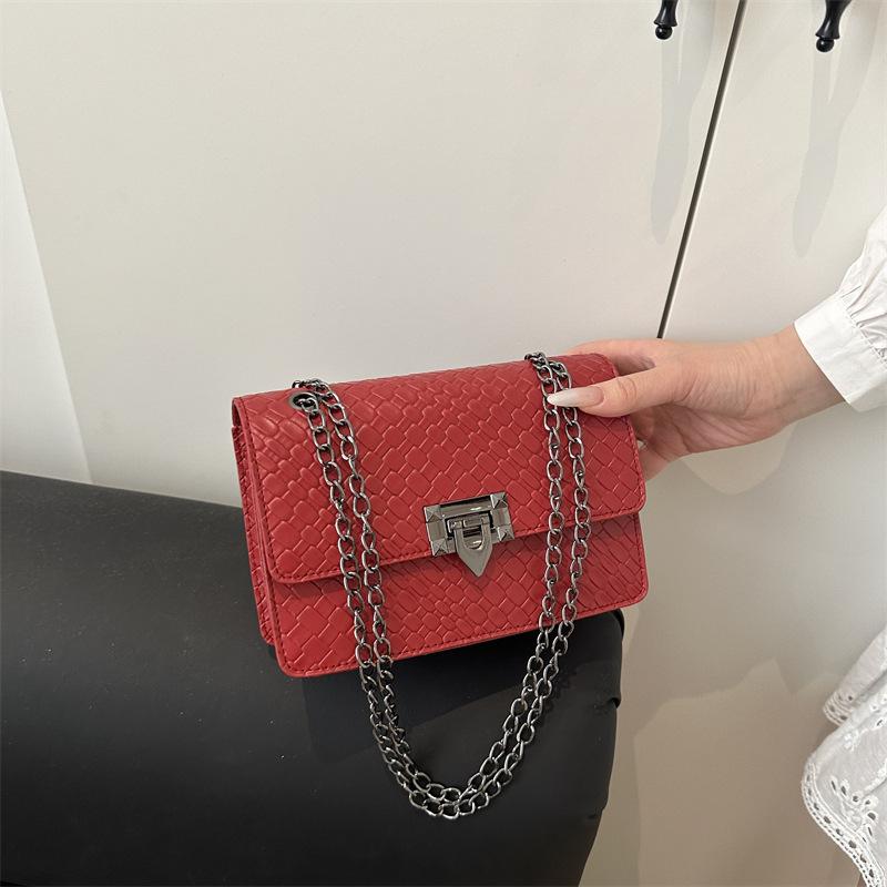 2025 Summer New Chain Small Square Bag Street Trend Stone Pattern Messenger Women's Bag Fashion Zipper Buckle Square Bag
