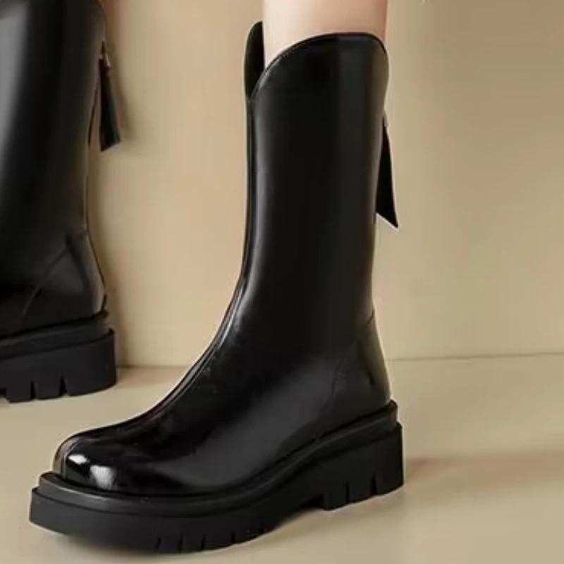 2024 Hot Sale Ladies Shoes Zipper Women's Boots Winter Round Toe Solid Plush Warm Mid-Calf Mid Heel Water Proof Fashion Boots