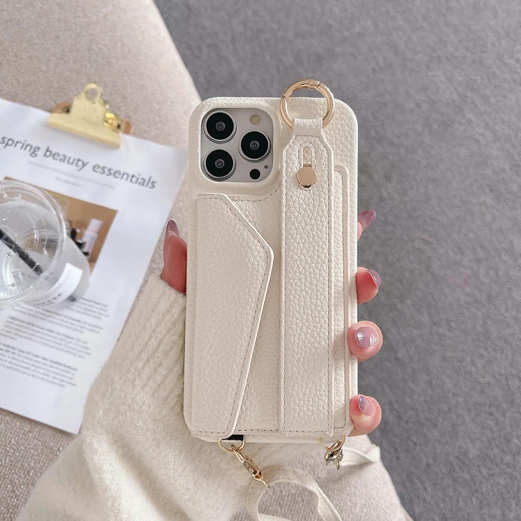 For iPhone16 Wrist Strap Ring Wallet with Card Slot Holder Phone Case for IPhone 15 Plus Pro Max Crossbody Leather Cover