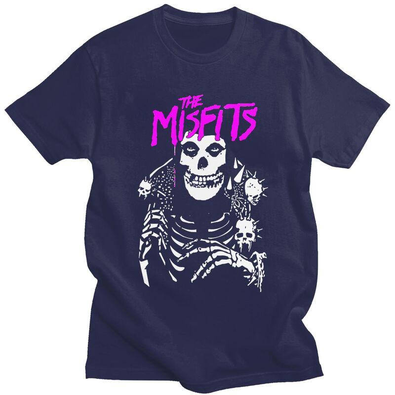 Custom Horror Punk Rock Misfits Skull T Shirts for Men Pure Cotton Tee Tops Tshirt Casual Tshirt