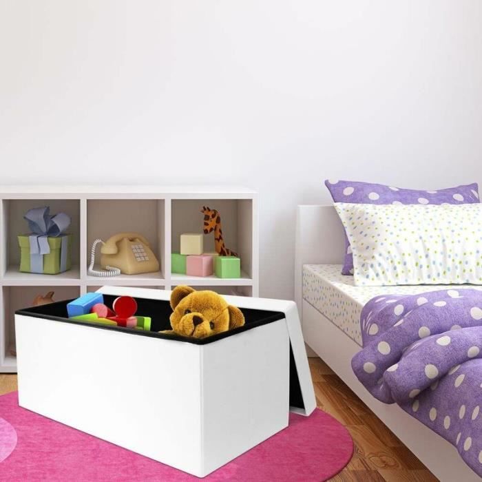 White PU Folding Storage Bench/pouf 76.5x37.5x37.5 Cm