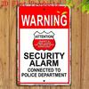 Security Alarm Warning Sign    Metal Tin Sign with Red  White Design WARNING Text and POLICE DEPARTMENT Label IndoorO