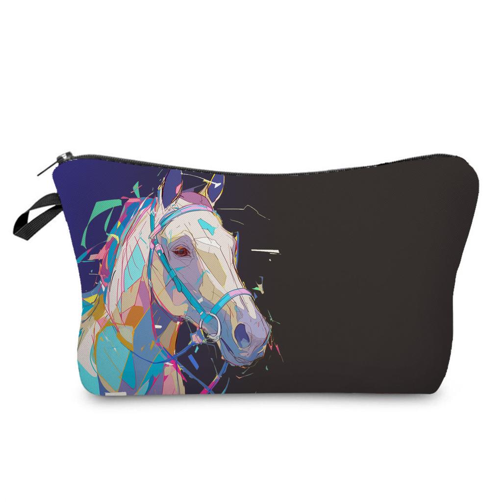 Women Colorful Horse Print Cosmetic Bag Toiletries Organize Travel Storage Case 6755