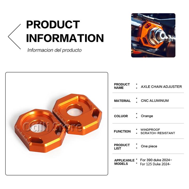 CNC Aluminum Rear Chain Adjuster Axle Block Motorcycle Accessories For DUKE 390 125 Duke390 Duke125 2024 2025 Orange With Logo