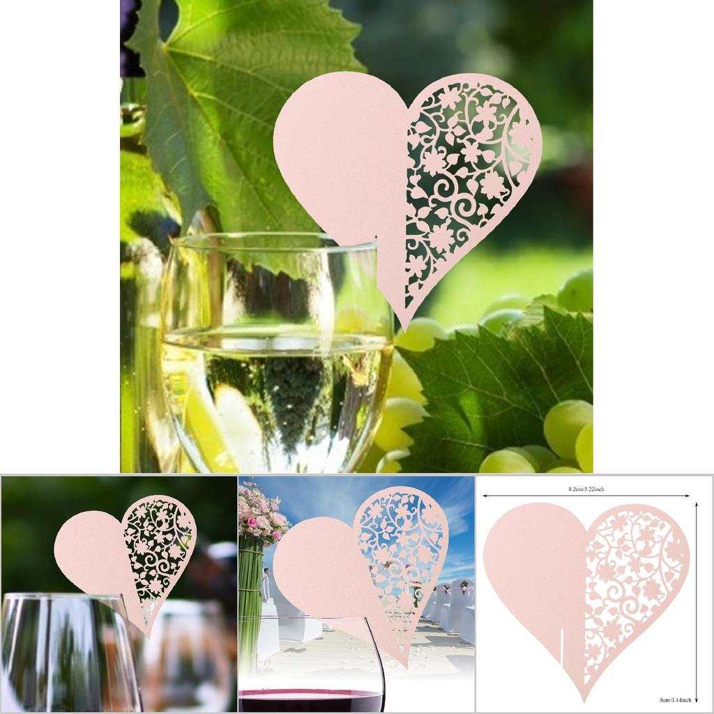 50pcs Heart Shape Wedding Hollow Name Place Cards For Wine Glass Table Decoration(White)