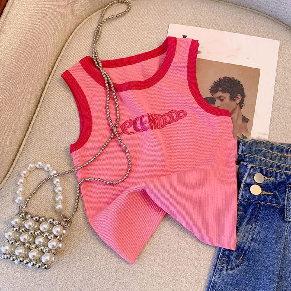 Letter Women's Knit Vest Top Sweet Sleeveless Camisole Fashion Slim Crop Top Travel