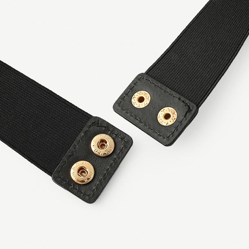 Strictly Selected Metal Gold Mirror Sequin Hollow Iron Waist Seal Black Elastic Elastic Belt