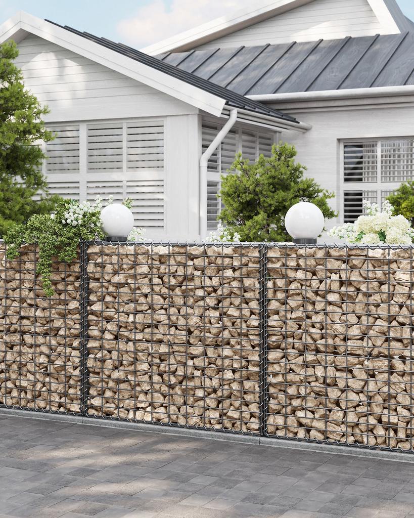 SONGMICS Gabion Basket, Metal Gabion Cage with 5 X 10 Cm Mesh for Stones, Galvanised, Garden Decor Wall Partition, 100 X 90 X 30 Cm, Silver