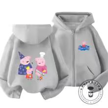 Winter Trendy Casual Zipper Hoodie Cute Cartoon Print Street Style Kids Hooded Top Peppa Pig Children 3 14