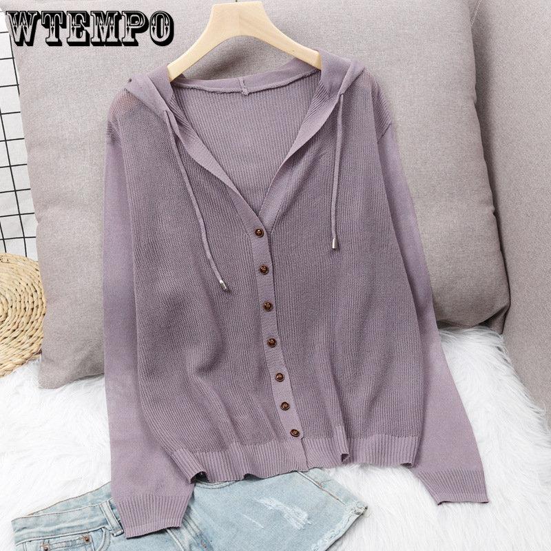 Summer Knitted Cardigan Jacket Women's Hooded Tops Ice Silk Thin Section Hollow Sunscreen Cardigan