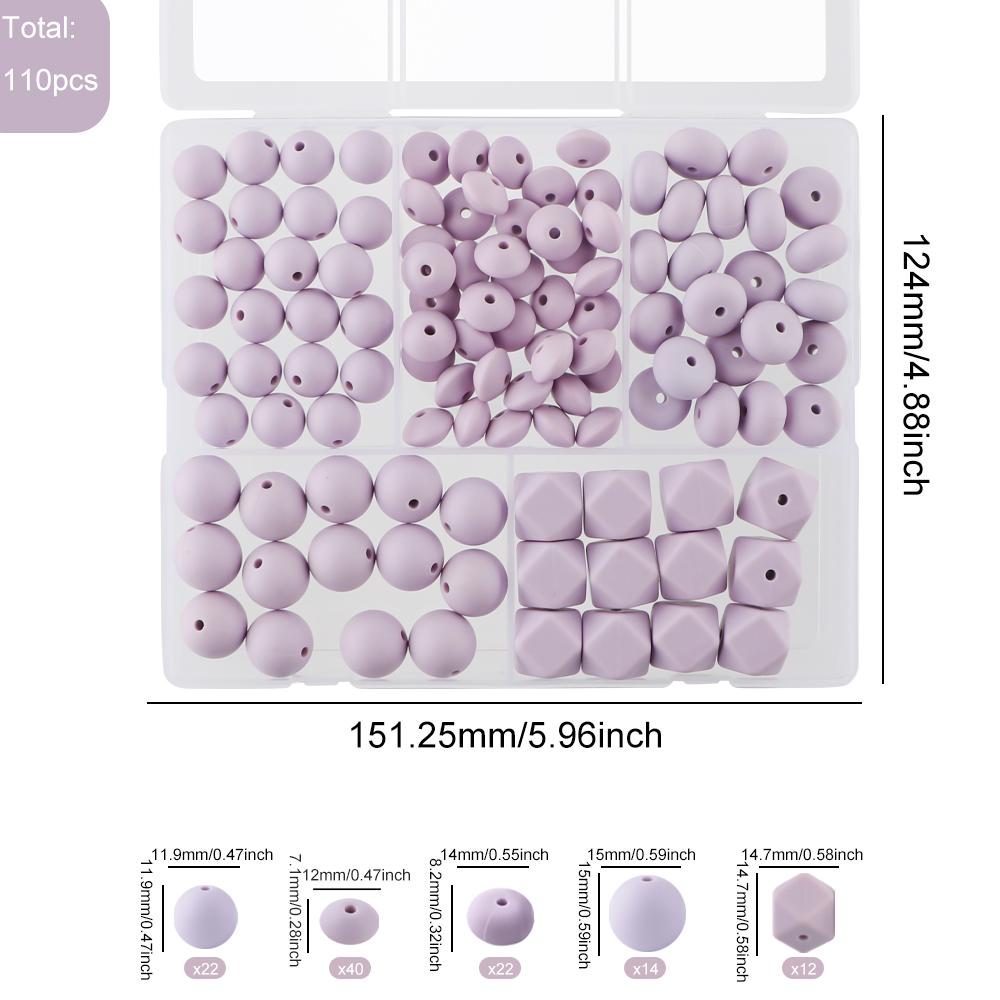 Kovict 110Pcs/Set Silicone Beads Round Lentil Hexagon Loose Bead For Jewelry Making DIY Necklace Bracelet Keychain Accessories