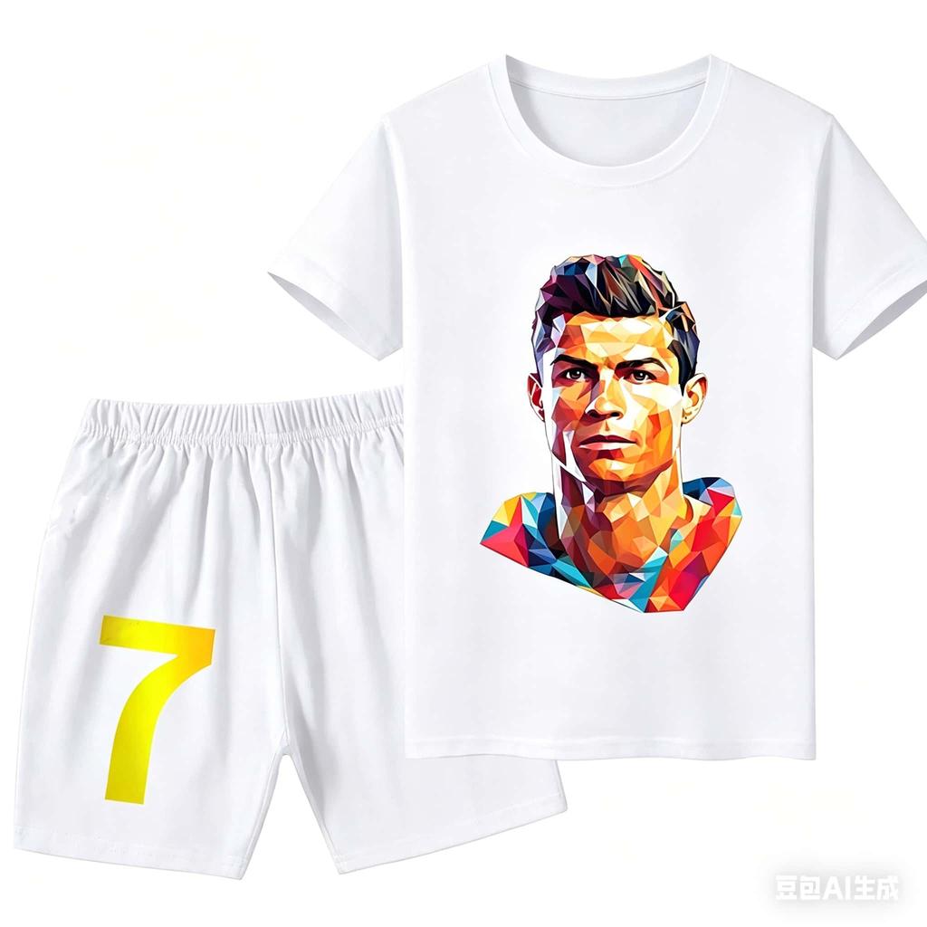 Letní novinka #7 Ronaldo Fotbalový dres Scooer Star 3D potisk Krátký rukáv Tričko+Šortky Set Venkovní sportovní oblečení Rodinná dětská trička