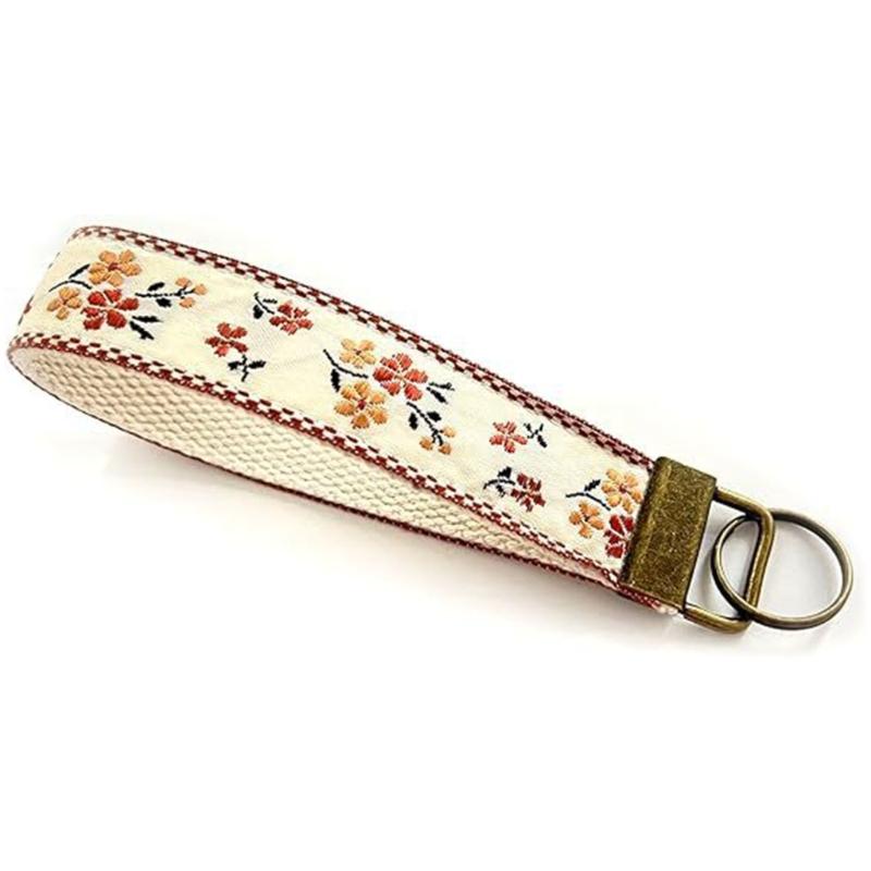 Double Sided Embroidered Fabric Keychain Wrist Strap with Webbing Label Decorative Fabric Keyring Suitable for Travelers