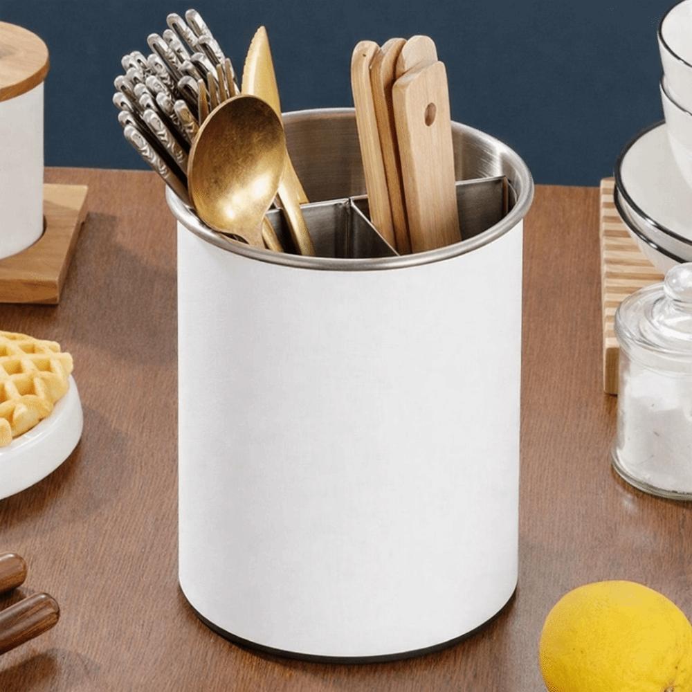 Stainless Steel Rotating Chopstick Tube Detachable Large Capacity Tableware Storage Bucket 3 Divided Space Saving Cutlery Holder