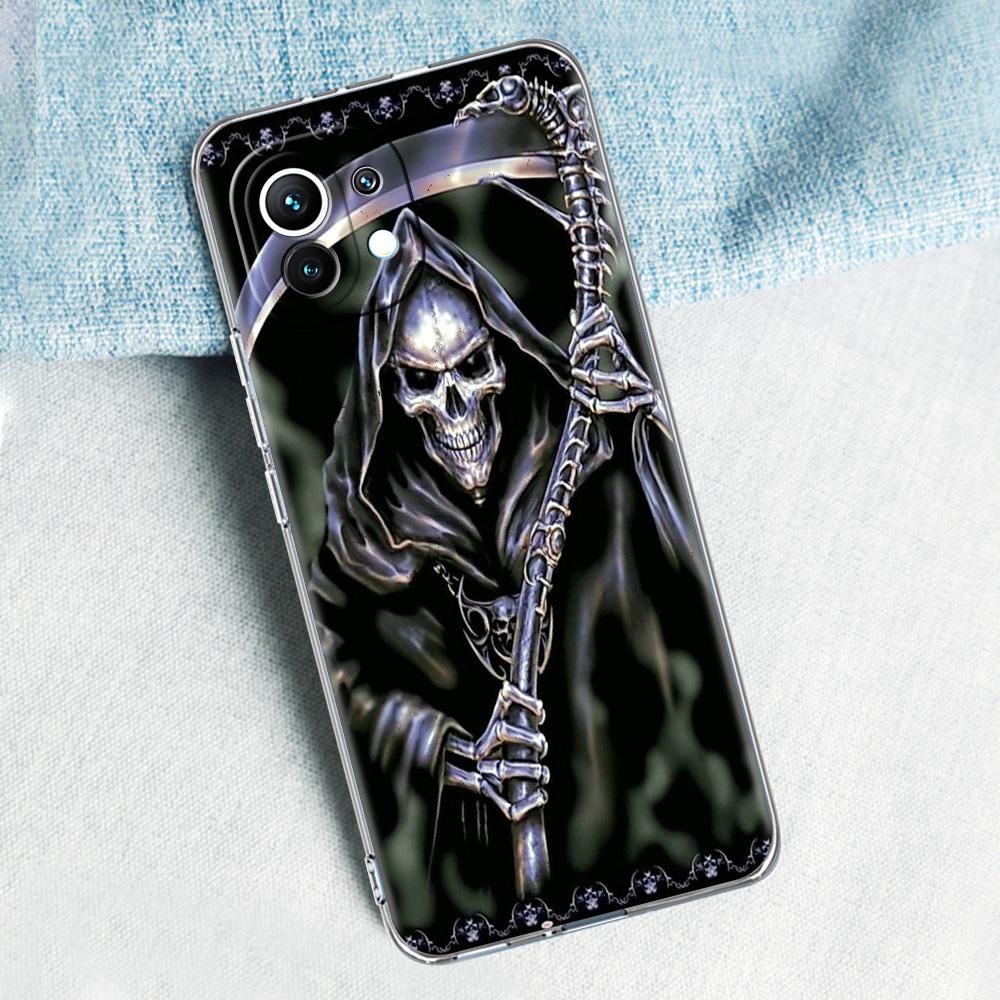 Phone Case For Xiaomi Mi 15 14 13 12 11 Lite 15T 13T 12T Pro Poco X7 X6 X5 Pro 5G X3 NFC F7 F6 F5 Clear Cover Grim Reaper Skull